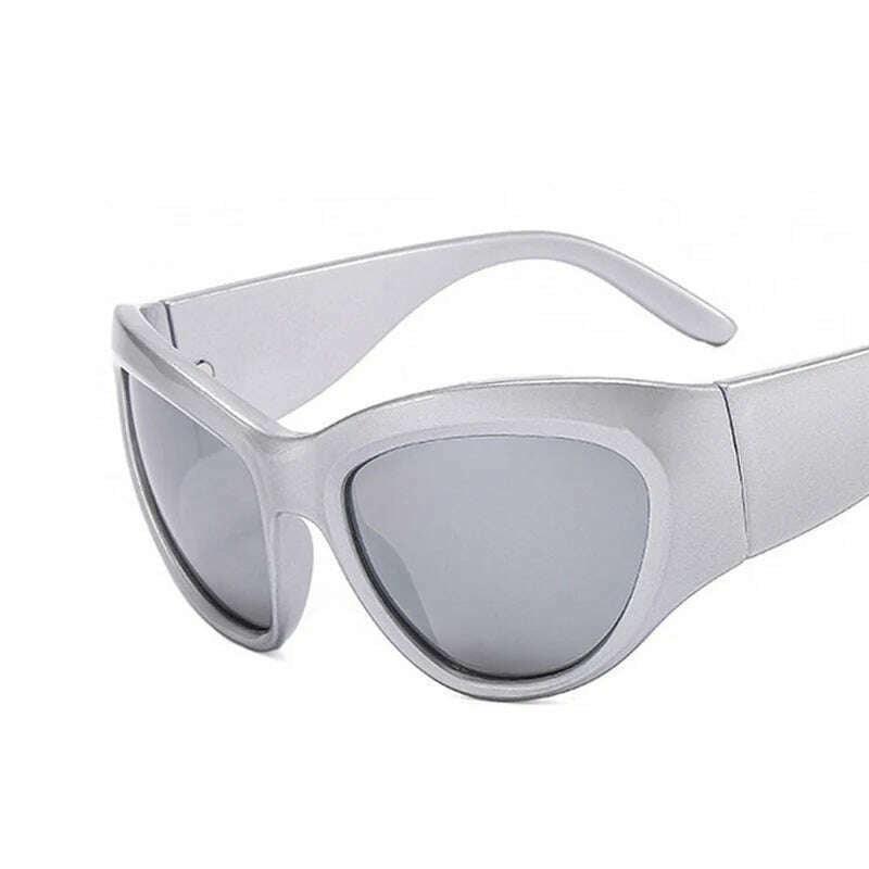 KIMLUD, Y2K Punk Women Men Mirror Sunglasses Futuristic Steampunk Luxury Brand Designer Vintage Shades UV400 Eyewear, Silver, KIMLUD APPAREL - Womens Clothes