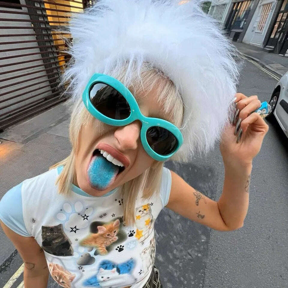 Y2K Vintage Punk Cat Eye Sunglasses Women For Men Trending Sun Glasses Fashion Luxury Brand Designer Cycling Sport Goggle UV400 - KIMLUD