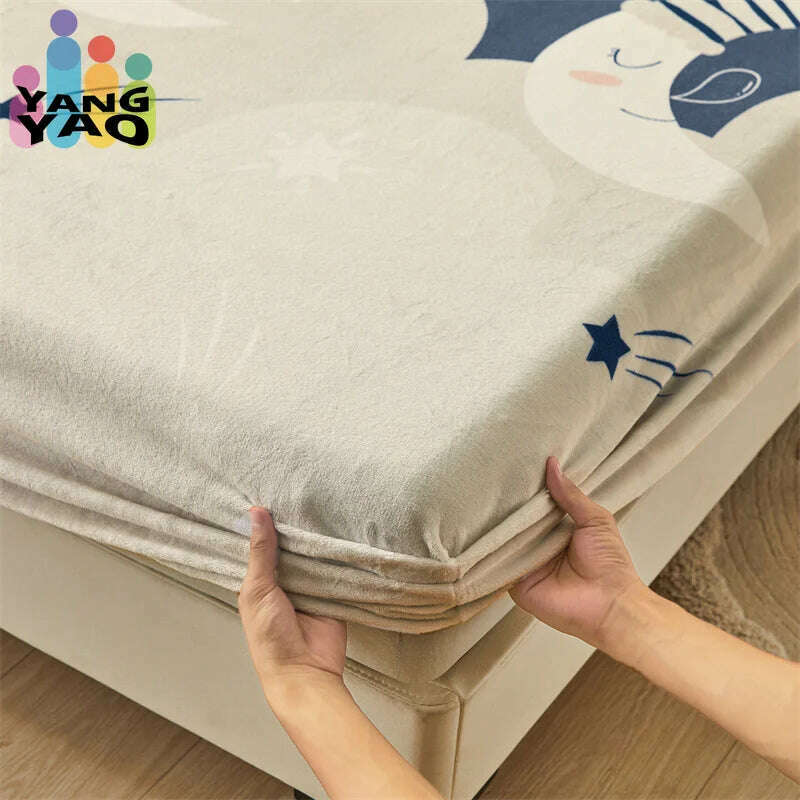 Yaapeet Winter Fitted Sheet Velvet Bedsheets fundas de colchón Skin-friendly Mattress Cover Warm Bed Linen (No Pillowcase) - KIMLUD
