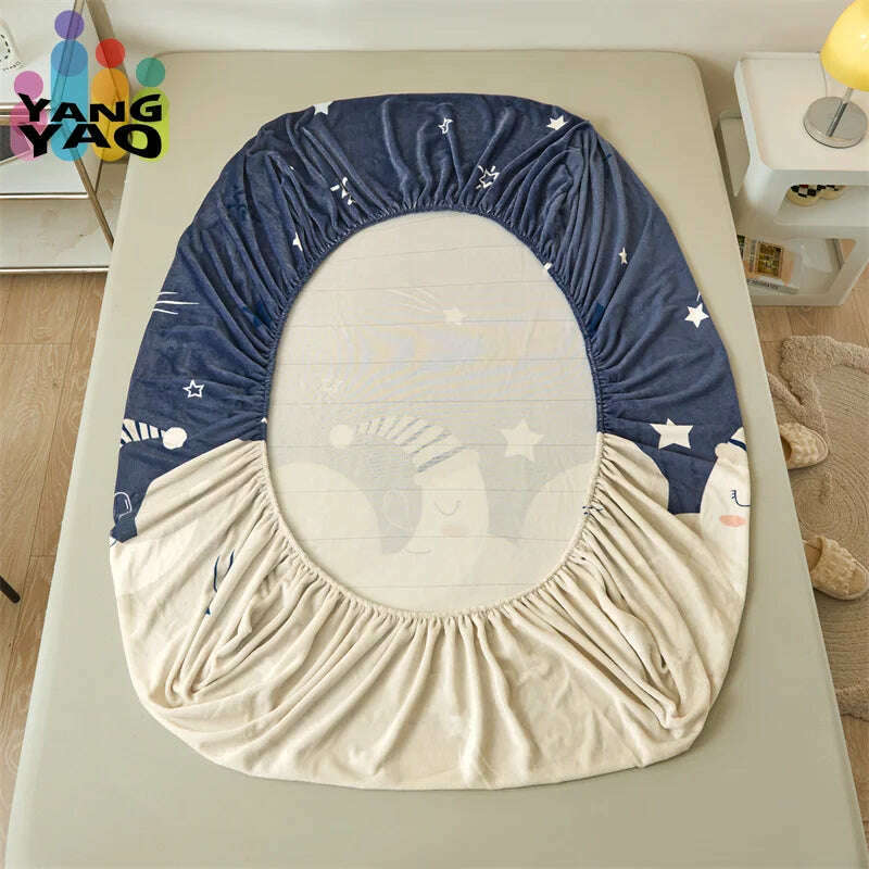 Yaapeet Winter Fitted Sheet Velvet Bedsheets fundas de colchón Skin-friendly Mattress Cover Warm Bed Linen (No Pillowcase) - KIMLUD