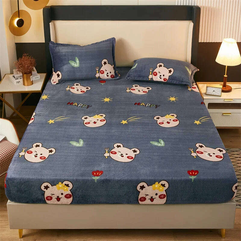Yaapeet Winter Fitted Sheet Velvet Bedsheets fundas de colchón Skin-friendly Mattress Cover Warm Bed Linen (No Pillowcase) - KIMLUD