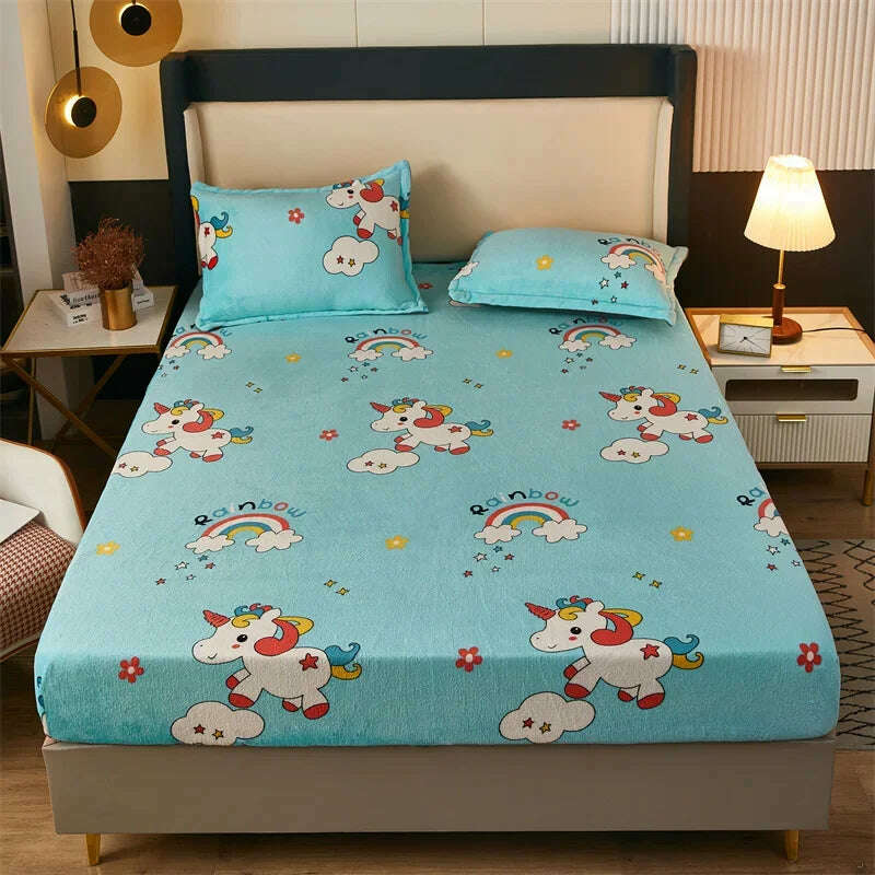 Yaapeet Winter Fitted Sheet Velvet Bedsheets fundas de colchón Skin-friendly Mattress Cover Warm Bed Linen (No Pillowcase) - KIMLUD