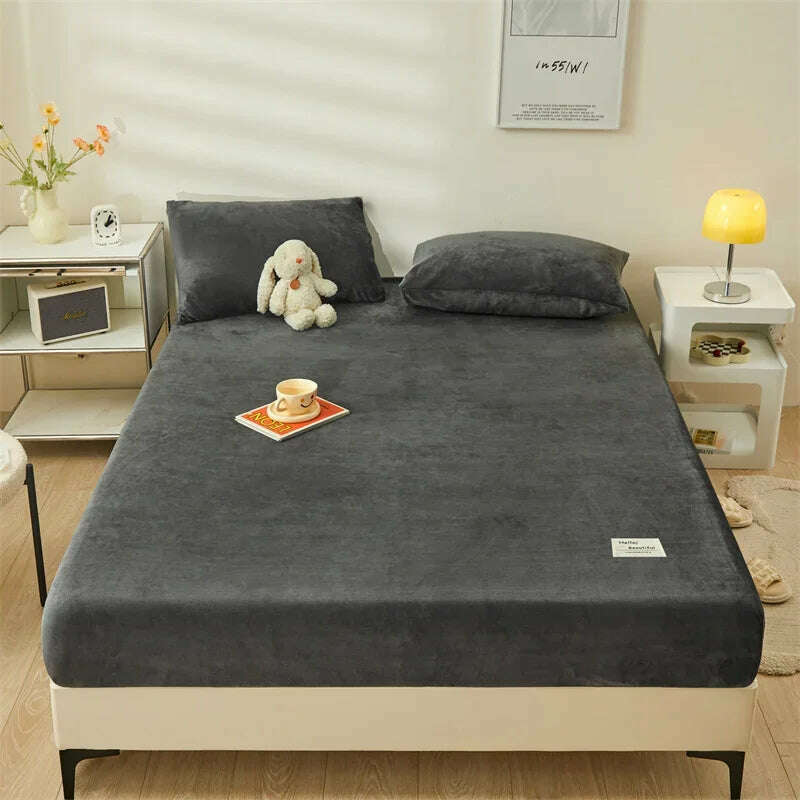 Yaapeet Winter Fitted Sheet Velvet Bedsheets fundas de colchón Skin-friendly Mattress Cover Warm Bed Linen (No Pillowcase) - KIMLUD