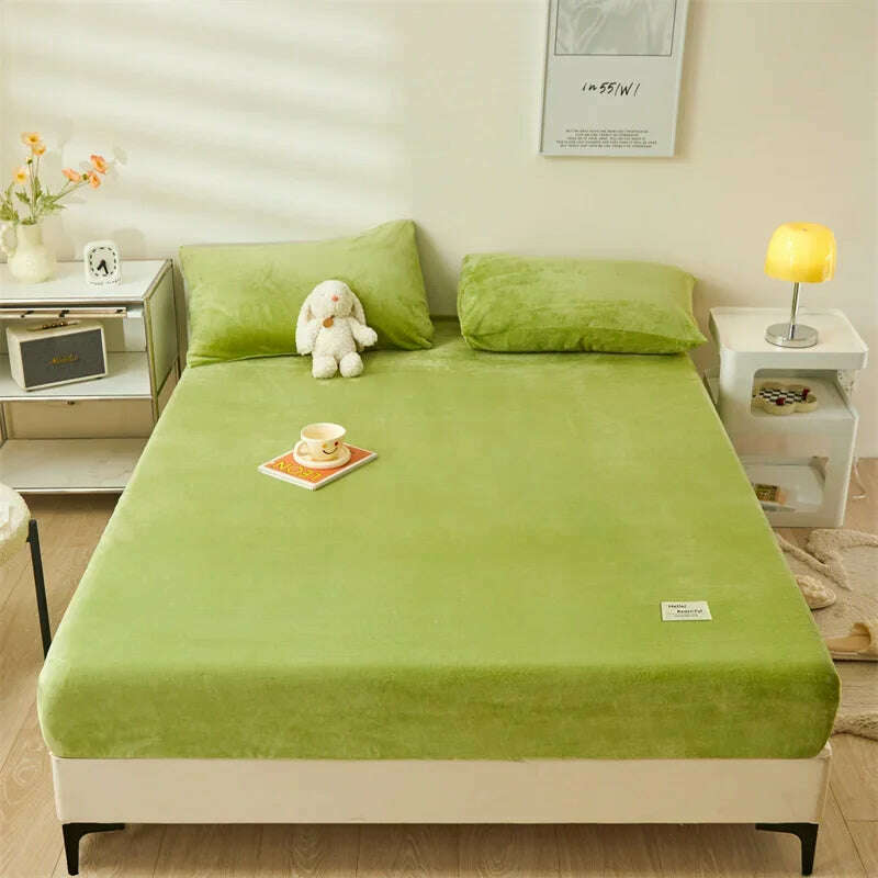 Yaapeet Winter Fitted Sheet Velvet Bedsheets fundas de colchón Skin-friendly Mattress Cover Warm Bed Linen (No Pillowcase) - KIMLUD