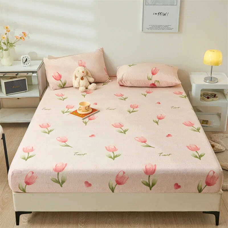 Yaapeet Winter Fitted Sheet Velvet Bedsheets fundas de colchón Skin-friendly Mattress Cover Warm Bed Linen (No Pillowcase) - KIMLUD