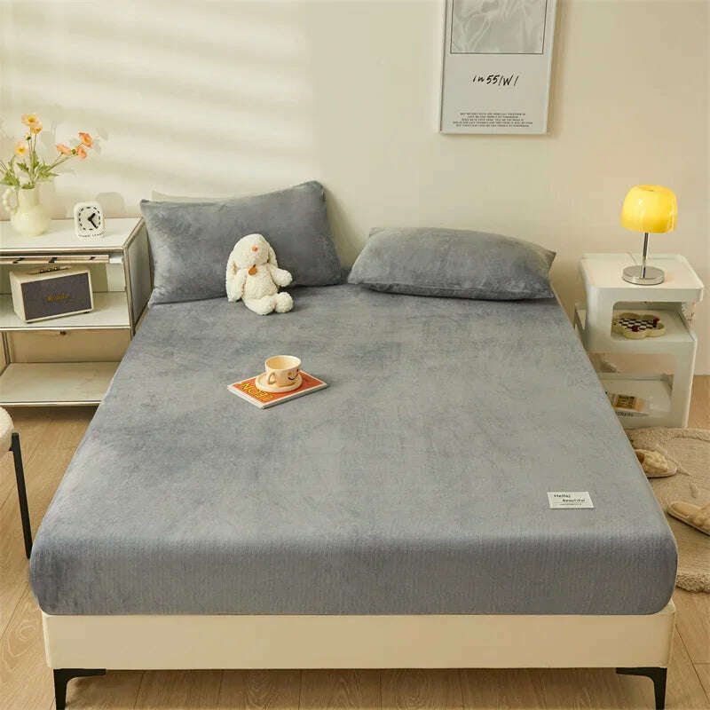 Yaapeet Winter Fitted Sheet Velvet Bedsheets fundas de colchón Skin-friendly Mattress Cover Warm Bed Linen (No Pillowcase) - KIMLUD