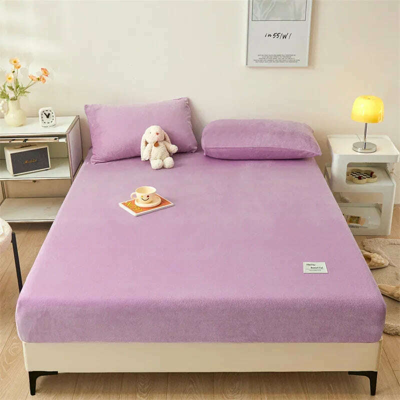Yaapeet Winter Fitted Sheet Velvet Bedsheets fundas de colchón Skin-friendly Mattress Cover Warm Bed Linen (No Pillowcase) - KIMLUD