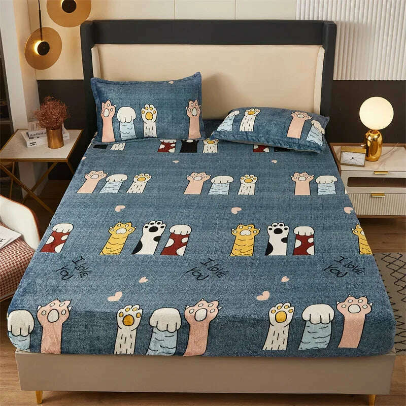 Yaapeet Winter Fitted Sheet Velvet Bedsheets fundas de colchón Skin-friendly Mattress Cover Warm Bed Linen (No Pillowcase) - KIMLUD
