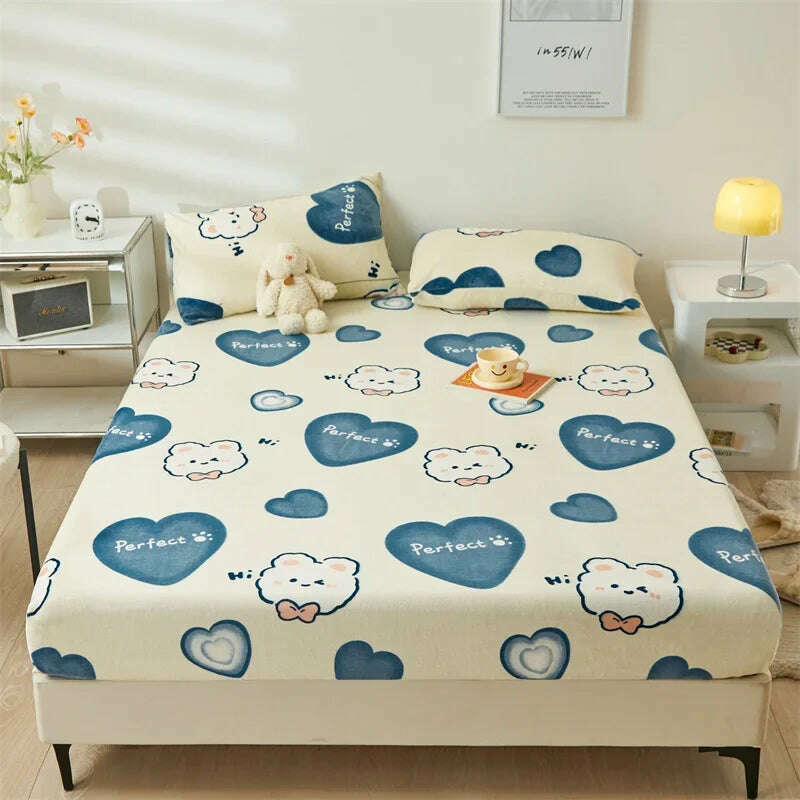 Yaapeet Winter Fitted Sheet Velvet Bedsheets fundas de colchón Skin-friendly Mattress Cover Warm Bed Linen (No Pillowcase) - KIMLUD