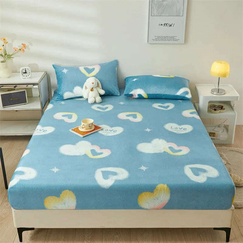 Yaapeet Winter Fitted Sheet Velvet Bedsheets fundas de colchón Skin-friendly Mattress Cover Warm Bed Linen (No Pillowcase) - KIMLUD