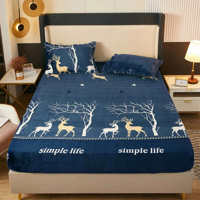 Yaapeet Winter Fitted Sheet Velvet Bedsheets fundas de colchón Skin-friendly Mattress Cover Warm Bed Linen (No Pillowcase) - KIMLUD