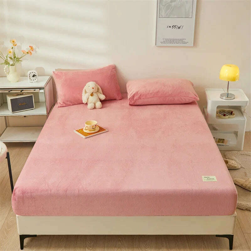 Yaapeet Winter Fitted Sheet Velvet Bedsheets fundas de colchón Skin-friendly Mattress Cover Warm Bed Linen (No Pillowcase) - KIMLUD
