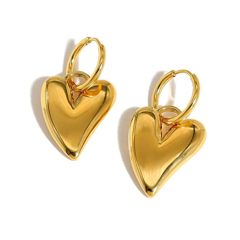 KIMLUD, YACHAN 18K Gold Plated Stainless Steel Irregular Heart Necklace Earrings for Women Glossy Chic Waterproof Jewelry Set, earrings, KIMLUD Women's Clothes