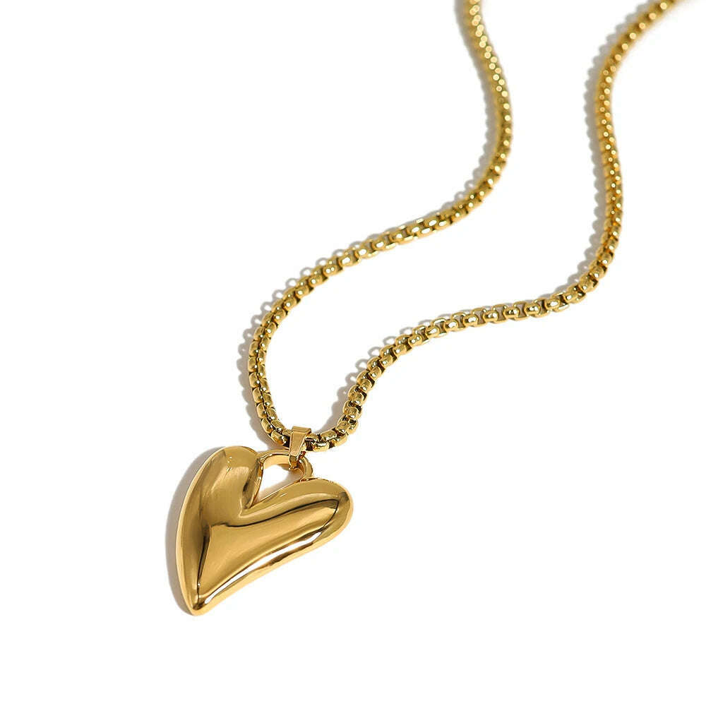 YACHAN 18K Gold Plated Stainless Steel Irregular Heart Necklace Earrings for Women Glossy Chic Waterproof Jewelry Set - KIMLUD
