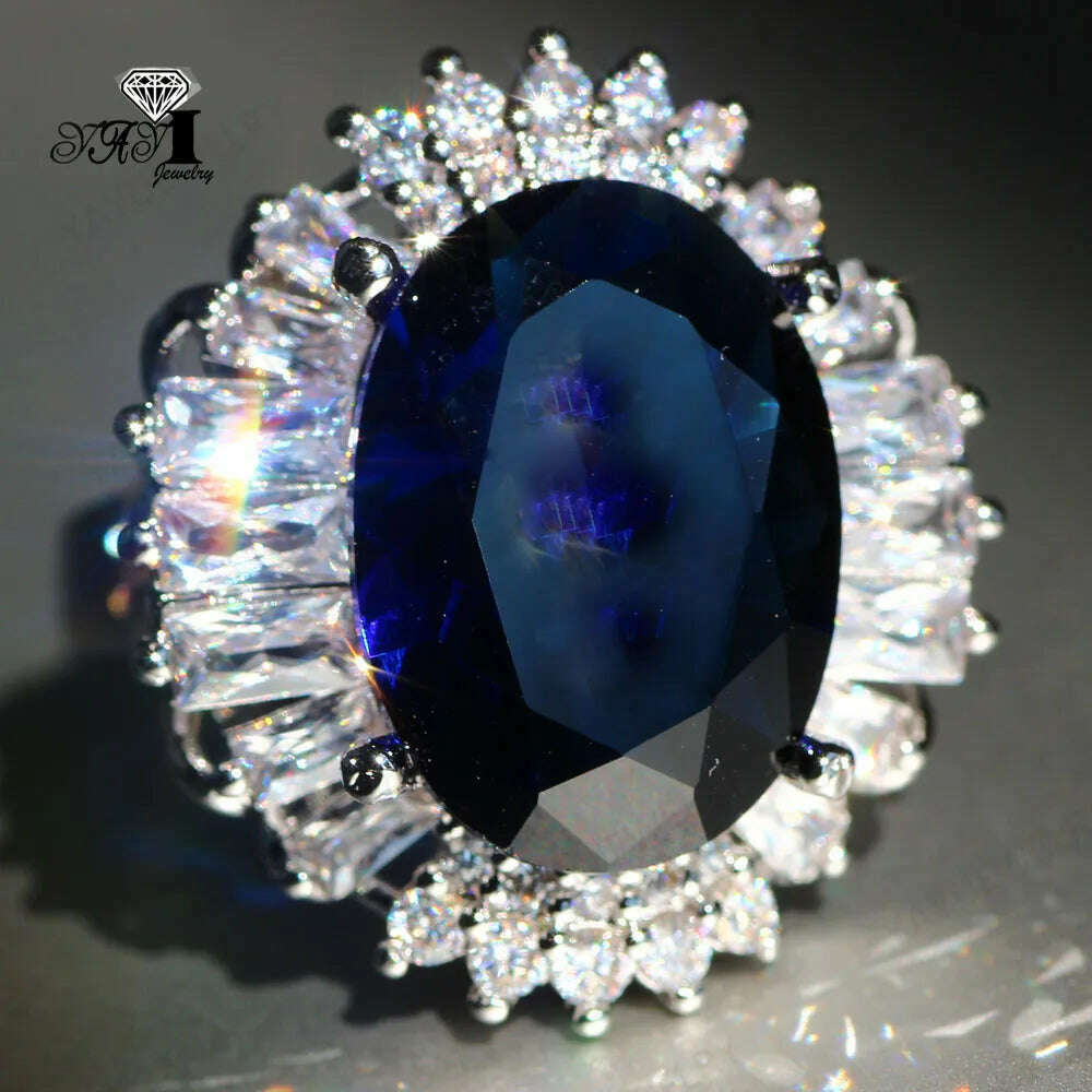 KIMLUD, YaYI Fine Jewelry 12*16mm Gemstone Sapphire Zircon Silver Color Engagement Wedding Valentine&#39;s Day Girls Rings, 6 / Blue, KIMLUD Women's Clothes