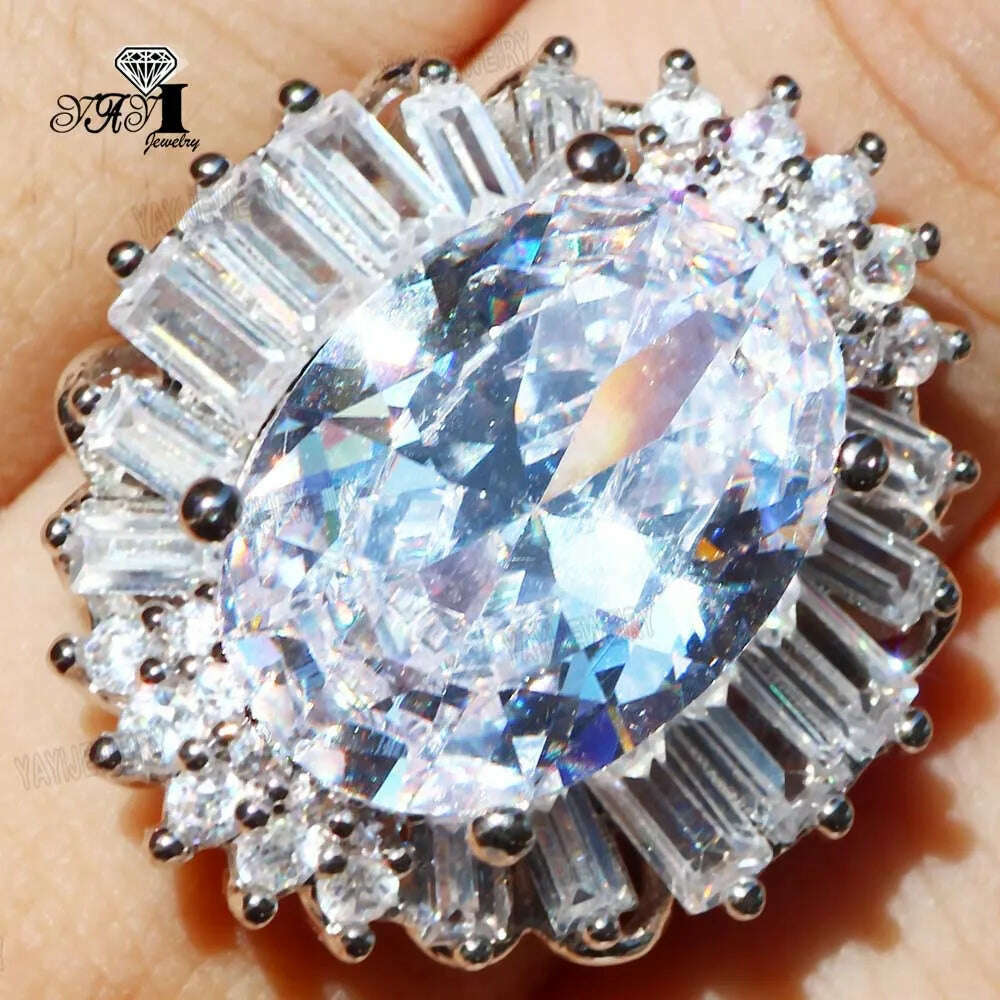 KIMLUD, YaYI Fine Jewelry 12*16mm Gemstone Sapphire Zircon Silver Color Engagement Wedding Valentine&#39;s Day Girls Rings, KIMLUD Women's Clothes