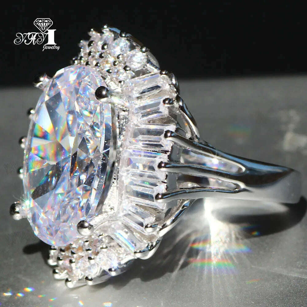 KIMLUD, YaYI Fine Jewelry 12*16mm Gemstone Sapphire Zircon Silver Color Engagement Wedding Valentine&#39;s Day Girls Rings, KIMLUD Womens Clothes