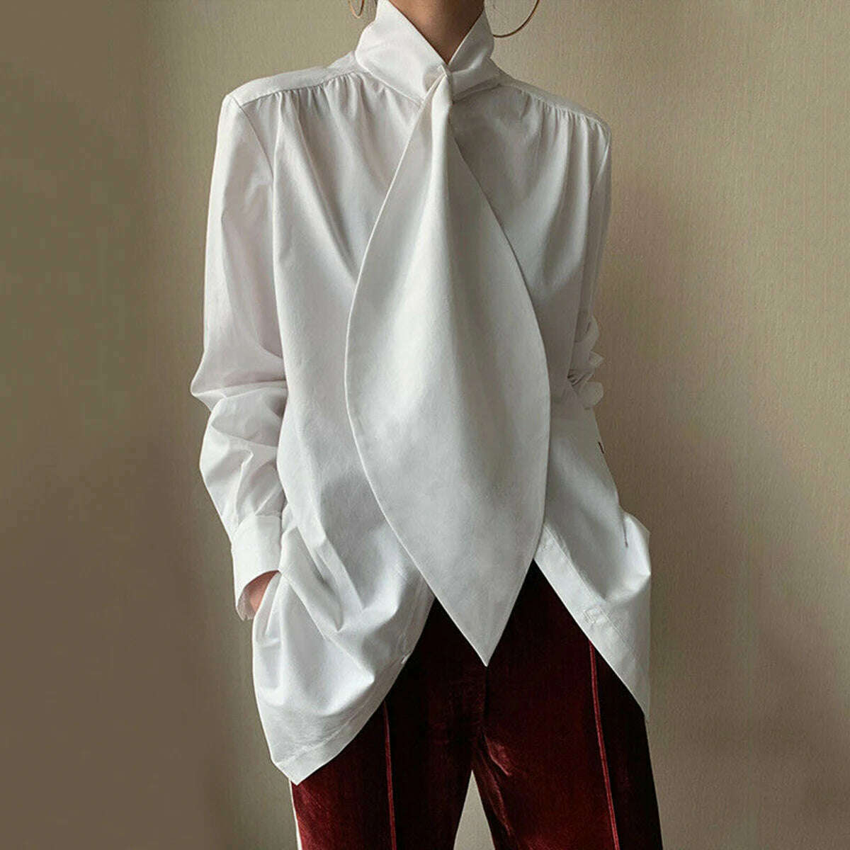 KIMLUD, Yeezzi 2022 Spring Summer Female Elegant White Long Sleeves Oversize Tops Shirt Blouse For Women, KIMLUD Womens Clothes