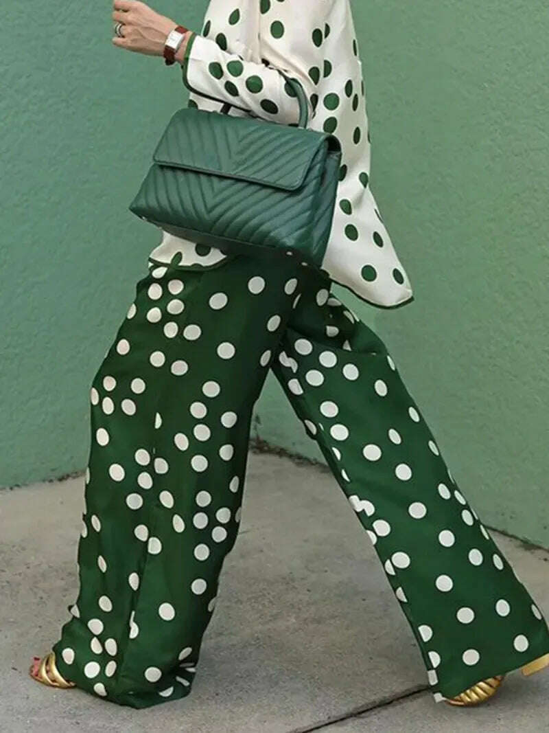 KIMLUD, Yeezzi 2023 New Arrivals Korean Fashion Polka-Dot Elasticity Waist Wide Leg Pants Summer Small Fresh Green Trousers For Women, KIMLUD Women's Clothes