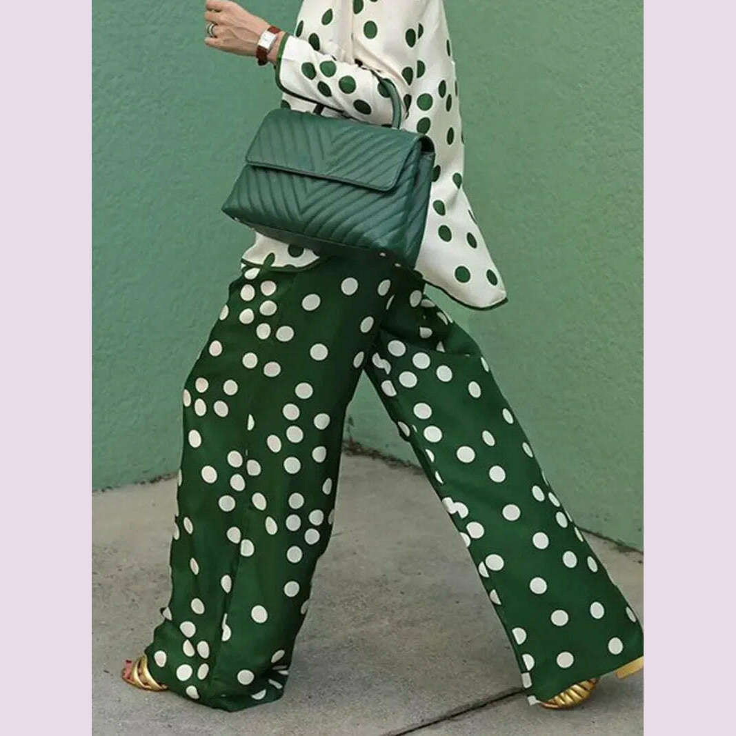 KIMLUD, Yeezzi 2023 New Arrivals Korean Fashion Polka-Dot Elasticity Waist Wide Leg Pants Summer Small Fresh Green Trousers For Women, KIMLUD Womens Clothes