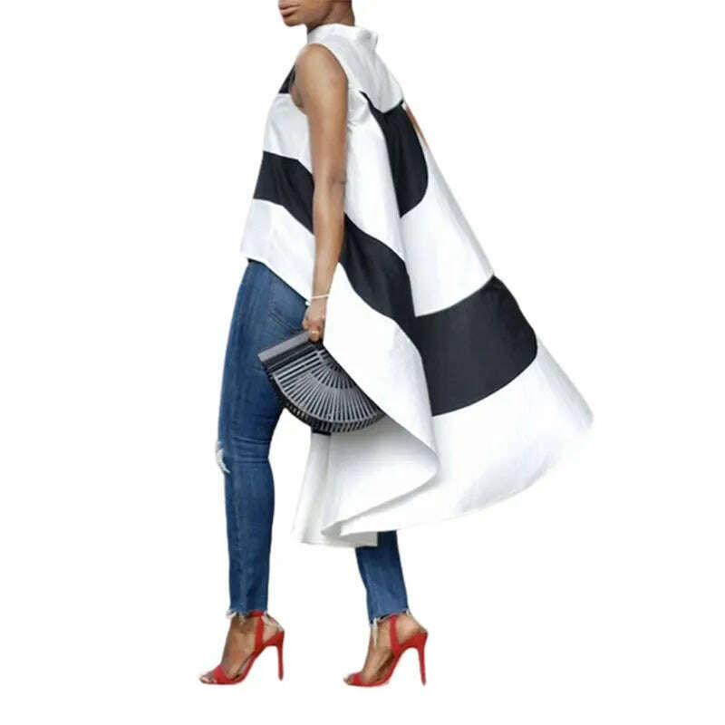 KIMLUD, Yeezzi 2023 Summer New Arrivals Female Fashion Striped High-Low Vest Tops Sleeveless Loose Casual Simple T-shirts For Women, KIMLUD Womens Clothes