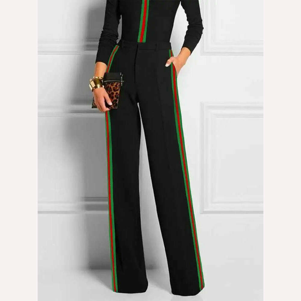 KIMLUD, Yeezzi 2024 New Fashion Women Striped Straight-Leg Pants Spring Summer Loose High Waist Zipper Casual Office Trousers Bottoms, KIMLUD Womens Clothes