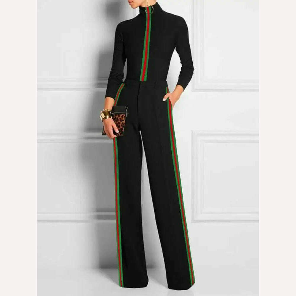 KIMLUD, Yeezzi 2024 New Fashion Women Striped Straight-Leg Pants Spring Summer Loose High Waist Zipper Casual Office Trousers Bottoms, KIMLUD Womens Clothes