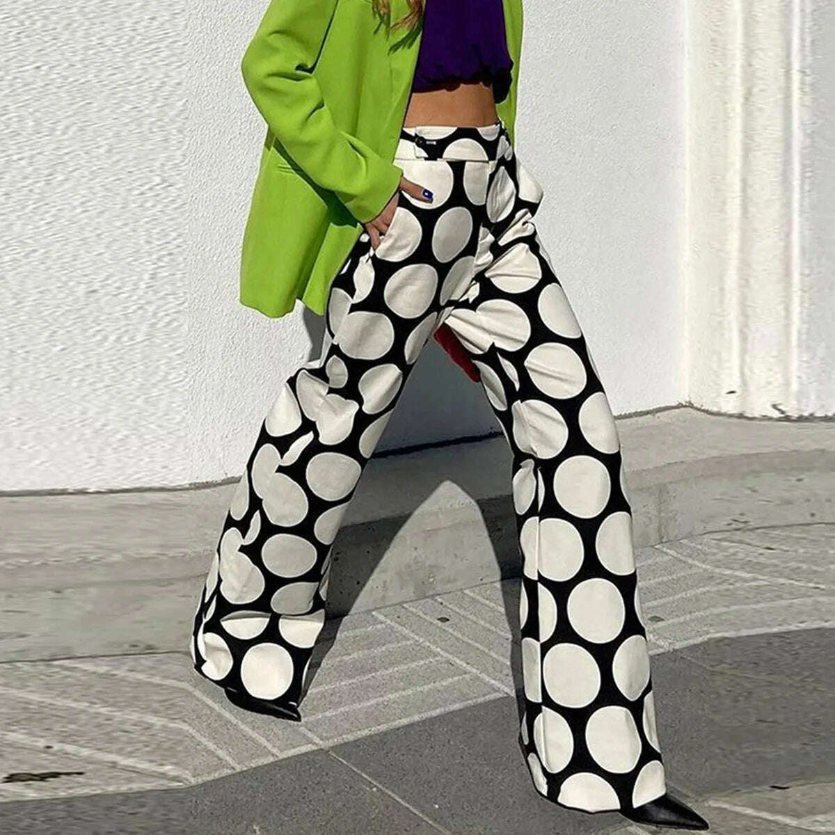 KIMLUD, Yeezzi Fashion Female White Black Bottom Casual Original Contrast Color Polka-Dot Printed Wide Leg Pants for Women 2022 New, KIMLUD Womens Clothes