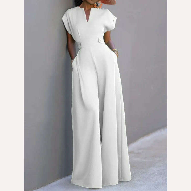 Yeezzi Female Elegant Party Jumpsuit Fashion Cap Sleeve Solid Color Wide Leg Summer Jumpsuits For Women 2023 New - KIMLUD