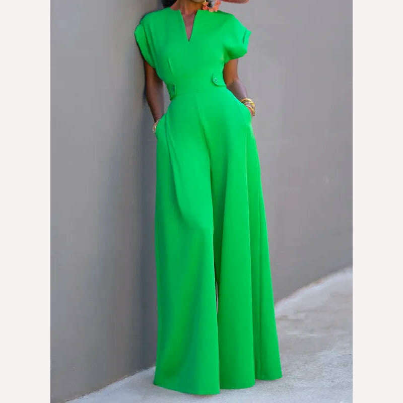 Yeezzi Female Elegant Party Jumpsuit Fashion Cap Sleeve Solid Color Wide Leg Summer Jumpsuits For Women 2023 New - KIMLUD