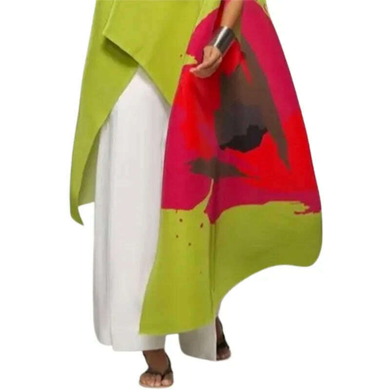 KIMLUD, Yeezzi Female Fashion Asymmetric Contrast Color Printed Off-The-Shoulder T-Shirts 2023 New Summer Batwing Sleeves Elegant Tops, KIMLUD Womens Clothes