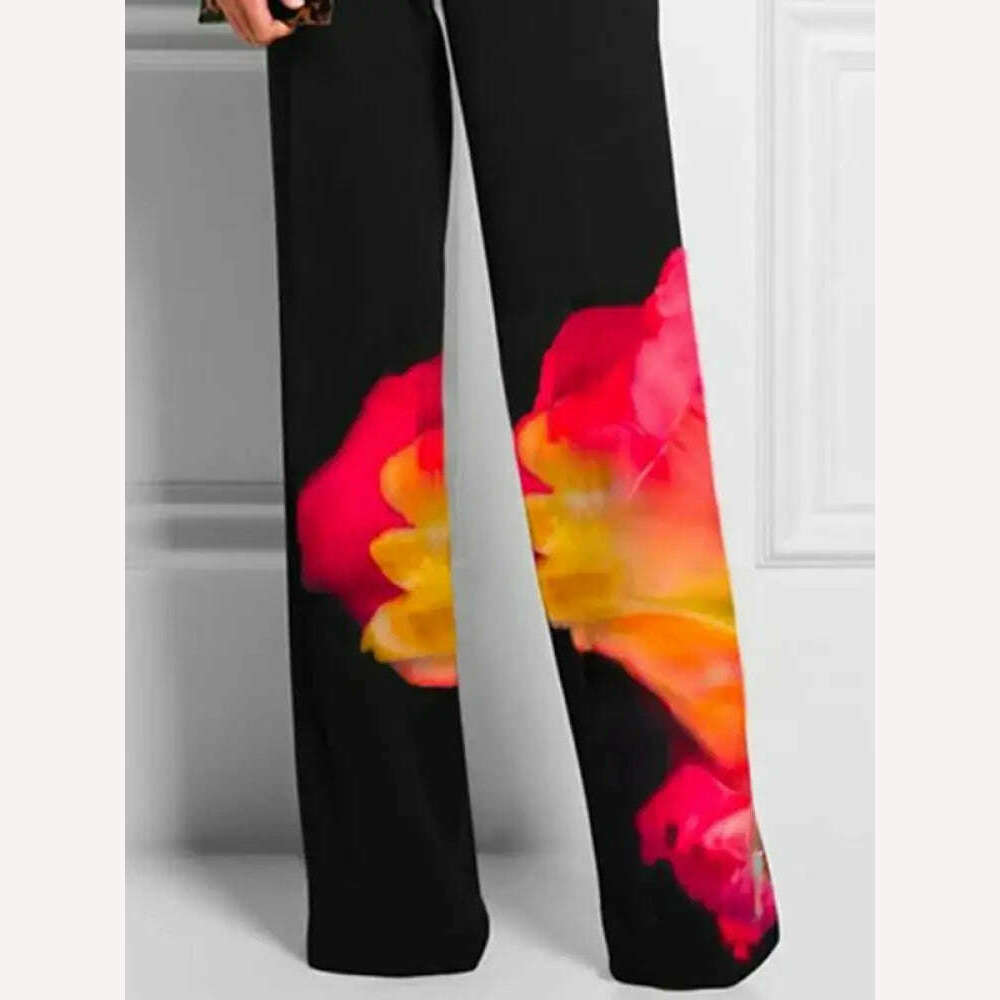 KIMLUD, Yeezzi Female Fashion Contrast Color Printed High Waisted Straight Leg Pants 2023 New Spring Autumn Casual Trousers For Women, KIMLUD Womens Clothes