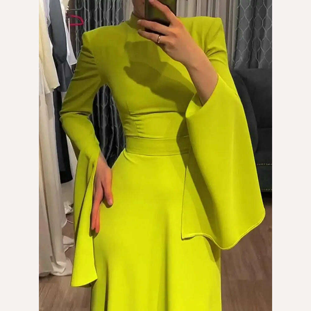 Yeezzi Female Fashion Ruffle Sleeves Solid Color High-Neck Party Evening A-Line Dress 2024 New Spring Summer Casual Maxi Dresses - KIMLUD