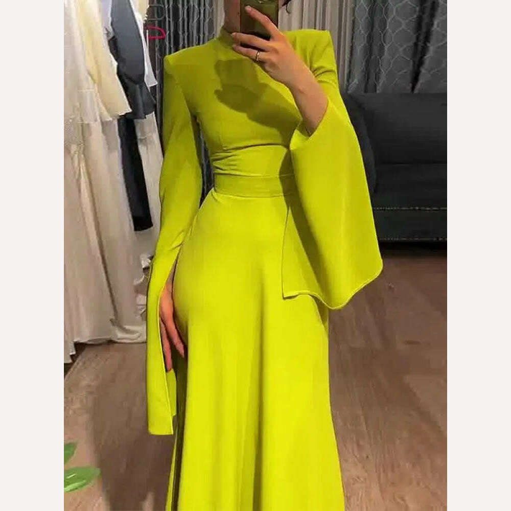 KIMLUD, Yeezzi Female Fashion Ruffle Sleeves Solid Color High-Neck Party Evening A-Line Dress 2024 New Spring Summer Casual Maxi Dresses, KIMLUD Womens Clothes