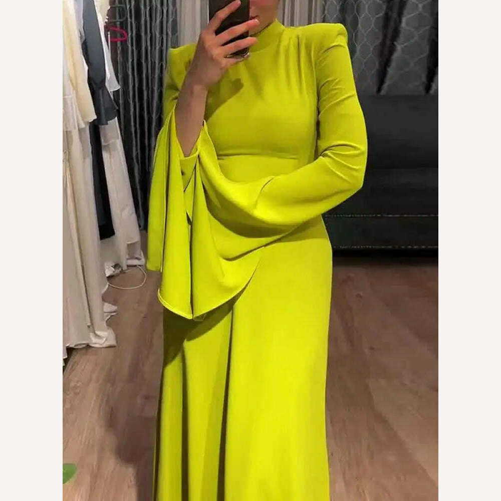 KIMLUD, Yeezzi Female Fashion Ruffle Sleeves Solid Color High-Neck Party Evening A-Line Dress 2024 New Spring Summer Casual Maxi Dresses, KIMLUD Womens Clothes