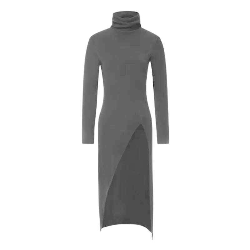 KIMLUD, Yeezzi Female Fashion Simple Long Sleeve High-Neck T-Shirts 2023 New Spring Autumn Split-Side Causal Black Skinny Tops For Women, KIMLUD Women's Clothes