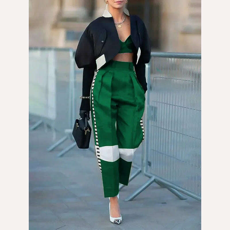 KIMLUD, Yeezzi Female Stylish Selection Contrast Color High Waisted Pants Spring Autumn Causal Going Out Trousers For Women 2023 New, KIMLUD Womens Clothes
