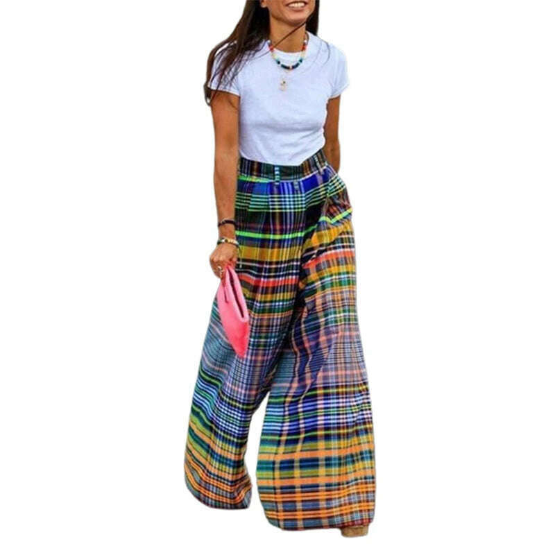 KIMLUD, Yeezzi Female Stylish Selection Wide Leg Loose Pants Checkerboard Printed Casual Pants Bottoms For Women 2023 New Arrivals, KIMLUD Women's Clothes