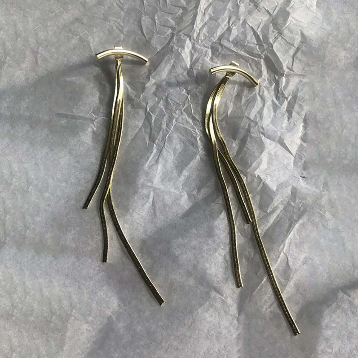KIMLUD, Yeezzi Original Solid Tasseled Shiny Simple Cold Artistic and Fresh Temperament Versatile Tassel Earrings Ear Drop for Women, KIMLUD Womens Clothes