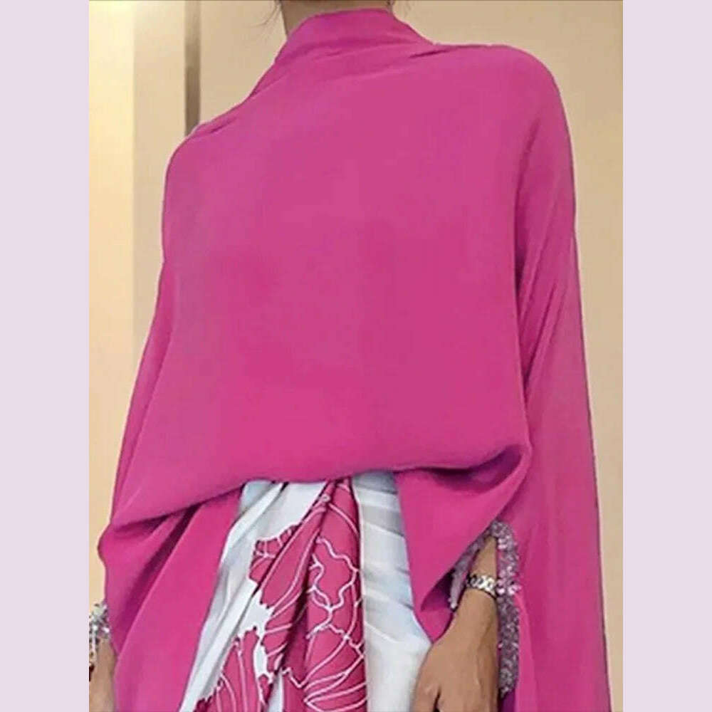 KIMLUD, Yeezzi Women Solid Color Irregular Clipping Stand Collar Tops 2025 New Spring Batwing Sleeves Loose Urban Casual Daily T-shirts, KIMLUD Womens Clothes
