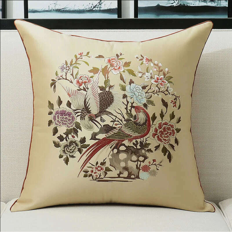 KIMLUD, Yellow Blue Beige Cushion Covers Luxury Modern New Chinese Style Embroidery Decorative Pillow Cases Sofa Bedroom Living Room Car, 45X45cm Pillowcase / 011, KIMLUD Womens Clothes