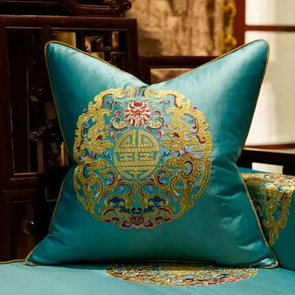 KIMLUD, Yellow Blue Beige Cushion Covers Luxury Modern New Chinese Style Embroidery Decorative Pillow Cases Sofa Bedroom Living Room Car, 45X45cm Pillowcase / 04, KIMLUD Womens Clothes