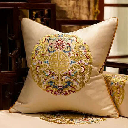 KIMLUD, Yellow Blue Beige Cushion Covers Luxury Modern New Chinese Style Embroidery Decorative Pillow Cases Sofa Bedroom Living Room Car, 45X45cm Pillowcase / 02, KIMLUD Women's Clothes