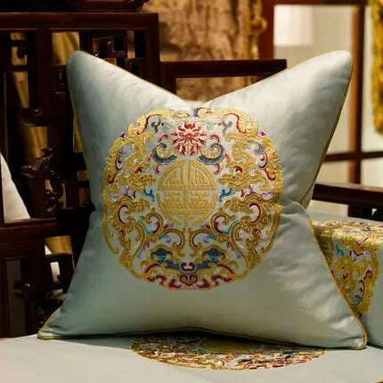 KIMLUD, Yellow Blue Beige Cushion Covers Luxury Modern New Chinese Style Embroidery Decorative Pillow Cases Sofa Bedroom Living Room Car, 45X45cm Pillowcase / 01, KIMLUD Womens Clothes