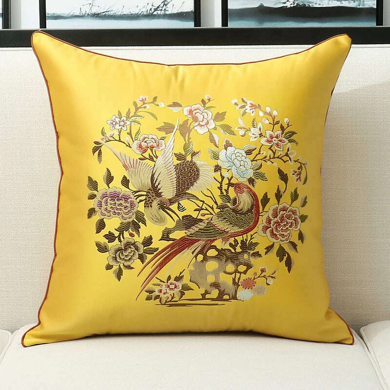 KIMLUD, Yellow Blue Beige Cushion Covers Luxury Modern New Chinese Style Embroidery Decorative Pillow Cases Sofa Bedroom Living Room Car, 45X45cm Pillowcase / 09, KIMLUD Women's Clothes