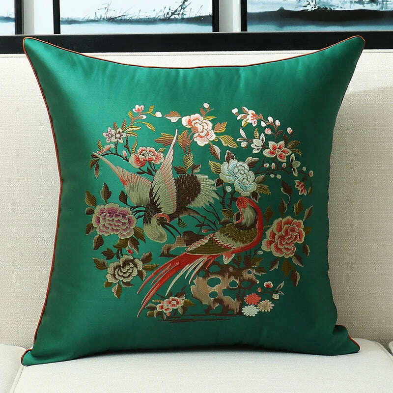 KIMLUD, Yellow Blue Beige Cushion Covers Luxury Modern New Chinese Style Embroidery Decorative Pillow Cases Sofa Bedroom Living Room Car, 45X45cm Pillowcase / 08, KIMLUD Women's Clothes