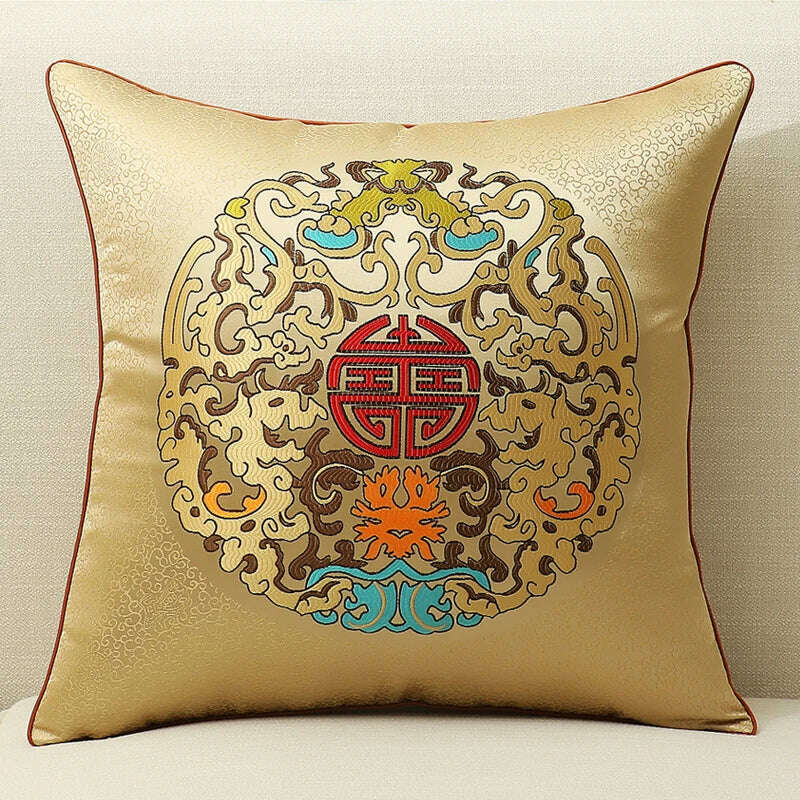 KIMLUD, Yellow Blue Beige Cushion Covers Luxury Modern New Chinese Style Embroidery Decorative Pillow Cases Sofa Bedroom Living Room Car, 45X45cm Pillowcase / 06, KIMLUD Womens Clothes
