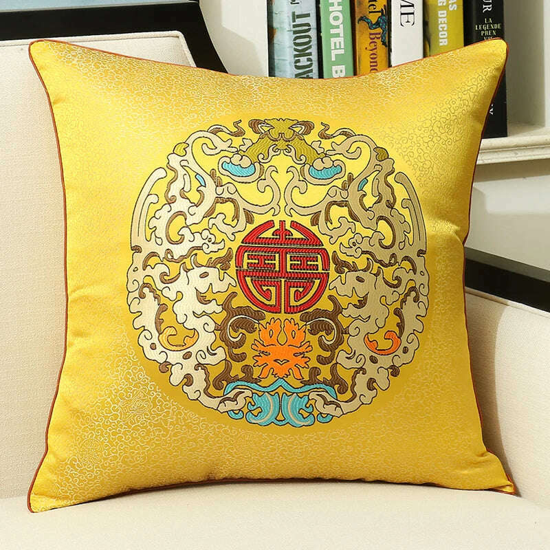 KIMLUD, Yellow Blue Beige Cushion Covers Luxury Modern New Chinese Style Embroidery Decorative Pillow Cases Sofa Bedroom Living Room Car, 45X45cm Pillowcase / 05, KIMLUD Women's Clothes