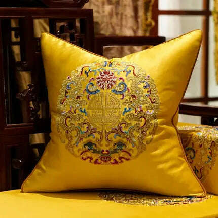 KIMLUD, Yellow Blue Beige Cushion Covers Luxury Modern New Chinese Style Embroidery Decorative Pillow Cases Sofa Bedroom Living Room Car, 45X45cm Pillowcase / 03, KIMLUD Women's Clothes