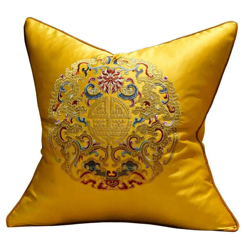 KIMLUD, Yellow Blue Beige Cushion Covers Luxury Modern New Chinese Style Embroidery Decorative Pillow Cases Sofa Bedroom Living Room Car, KIMLUD Womens Clothes